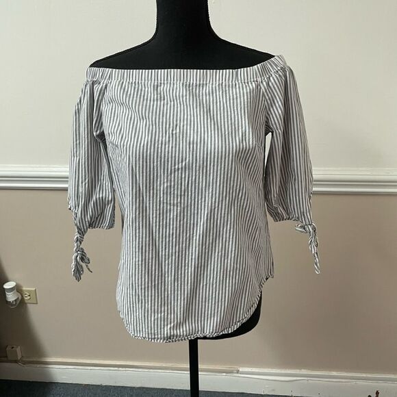 Faded Glory Off the Shoulder Stripe Blouse - Picture 1 of 4